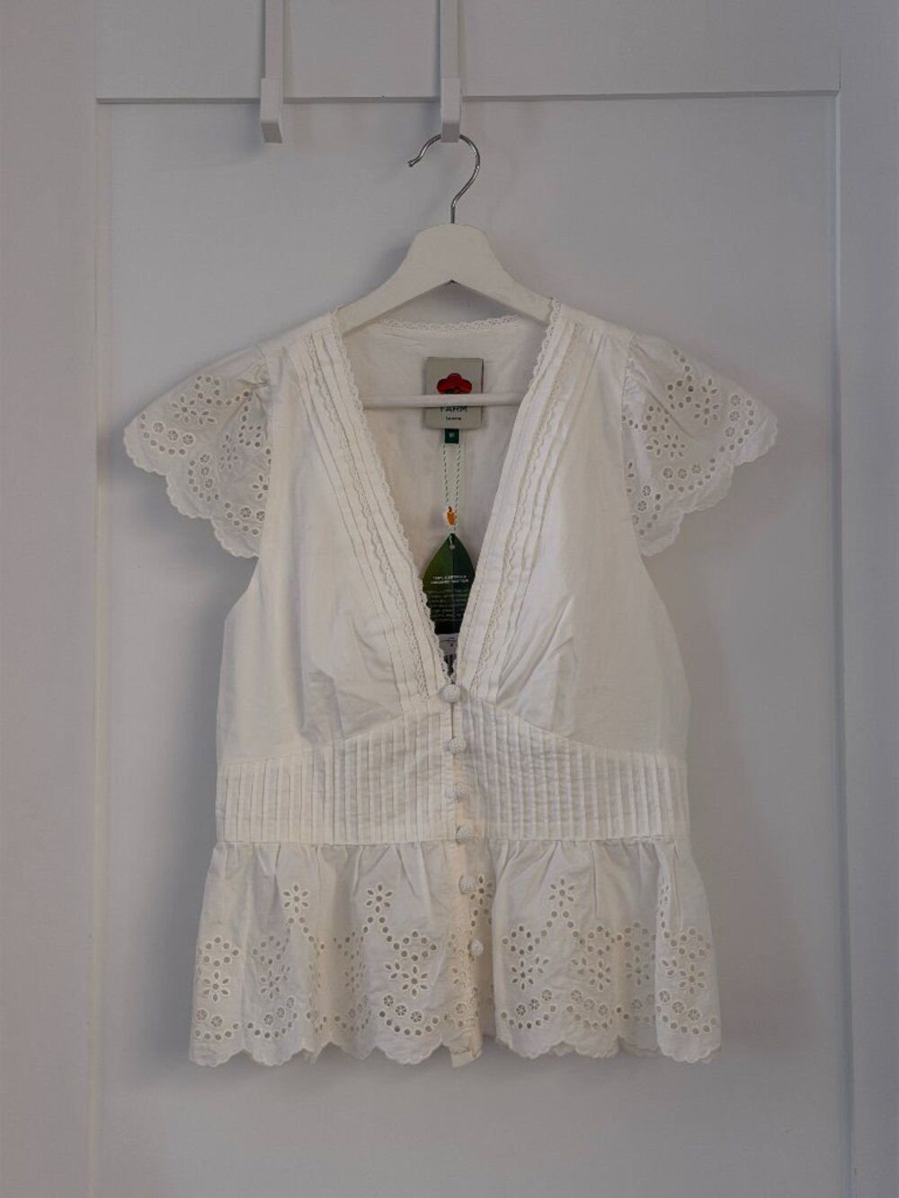 FARM Rio Embroidered Lace Blouse, Off-White (Size M)